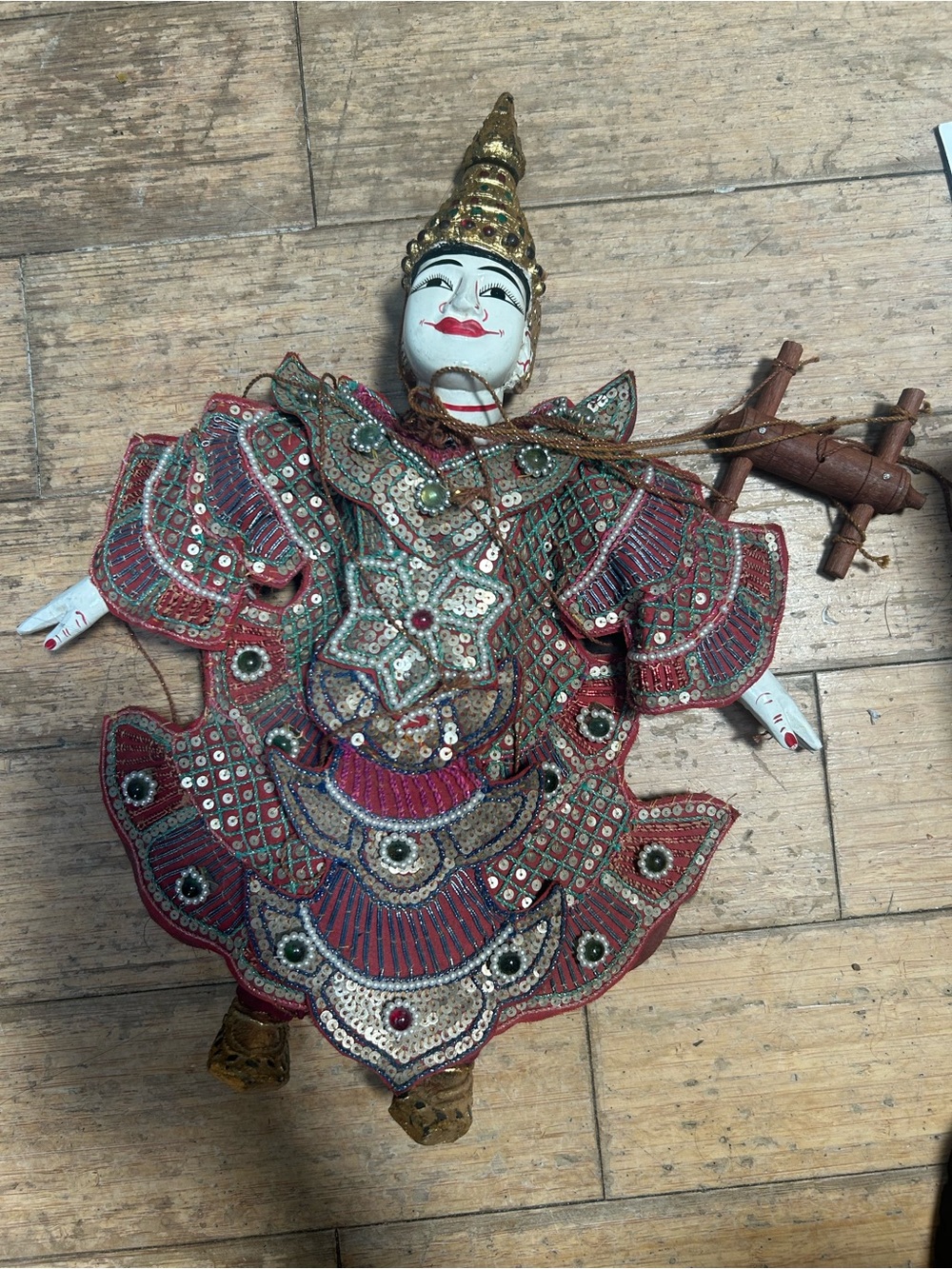 Handmade Thai Marionette Puppet in Red and Gold